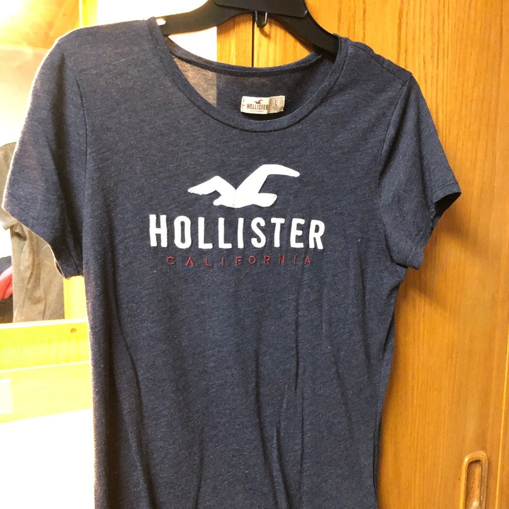 HOLLISTER Size L Navy Blue/Grey T-Shirt